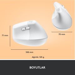 Logitech Lift Sessiz Kablosuz Ergonomik Dikey Mouse - Beyaz 910-006475