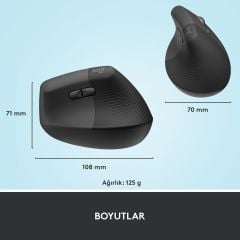 Logitech Lift Sessiz Kablosuz Ergonomik Dikey Mouse - Siyah 910-006473