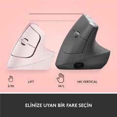 Logitech Lift Sessiz Kablosuz Ergonomik Dikey Mouse - Pembe 910-006478