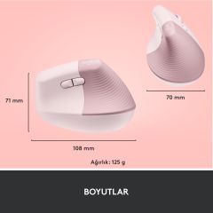 Logitech Lift Sessiz Kablosuz Ergonomik Dikey Mouse - Pembe 910-006478