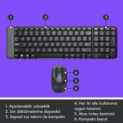 Logitech MK220 Kablosuz Türkçe Klavye Mouse Seti - Siyah 920-003163