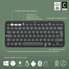 Logitech Pebble 2 Combo Çoklu Sessiz Kablosuz Türkçe Q Klavye Mouse Seti - Grafit 920-012245