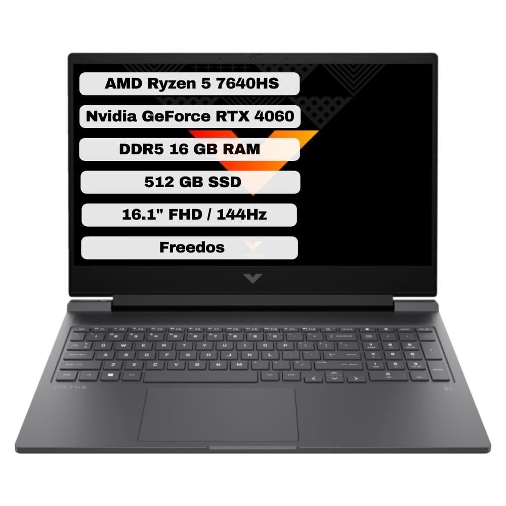 HP Victus Gaming 16-S0035NT Ryzen 5 7640HS 16GB 512GB SSD RTX4060 Freedos 16.1'' FHD Taşınabilir Bilgisayar 7Z5Z2EA