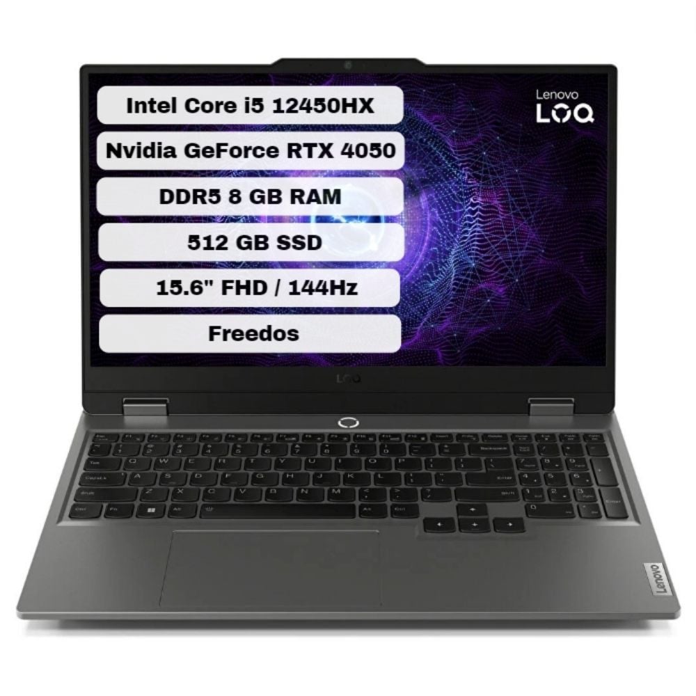 Lenovo LOQ 15IAX9 83GS007WTR Intel Core i5 12450HX 8GB 512GB SSD RTX 4050 Freedos 15.6'' FHD Taşınabilir Bilgisayar