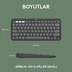 Logitech K380s Pebble Keys 2 Çoklu Cihaz Özellikli Bluetooth Türkçe Q Klavye - Siyah