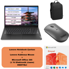 Lenovo V15 G4 Iru Intel Core I7 1355U 16GB 1tb SSD Freedos 15.6'' Fhd 83A100HXTR Lenovo Çanta + Lenovo Mouse + Office 365 Elektronik Lisans Hediye