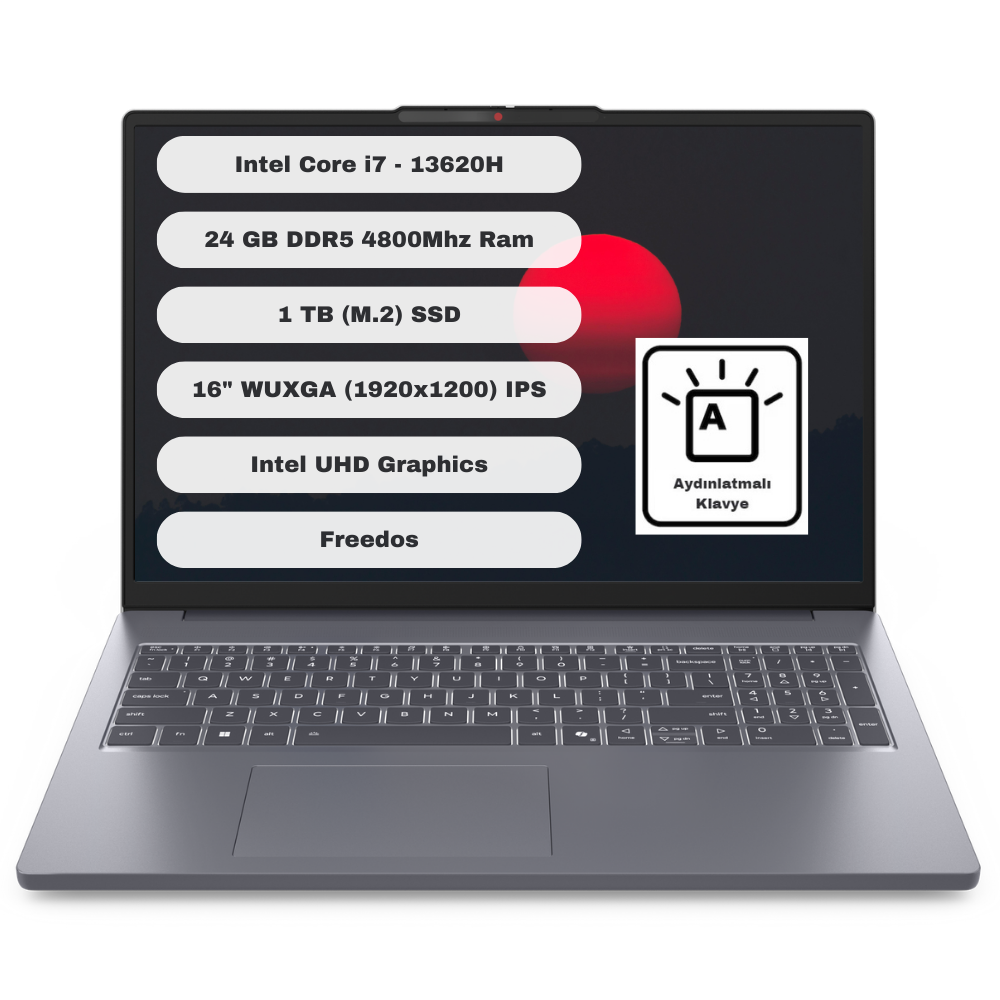 Lenovo Ideapad Slim 3 16IRH10 GTI24 Intel Core I7 13620H 24GB 1TB SSD Freedos 16'' WUXGA Taşınabilir Bilgisayar 83K2001VTR