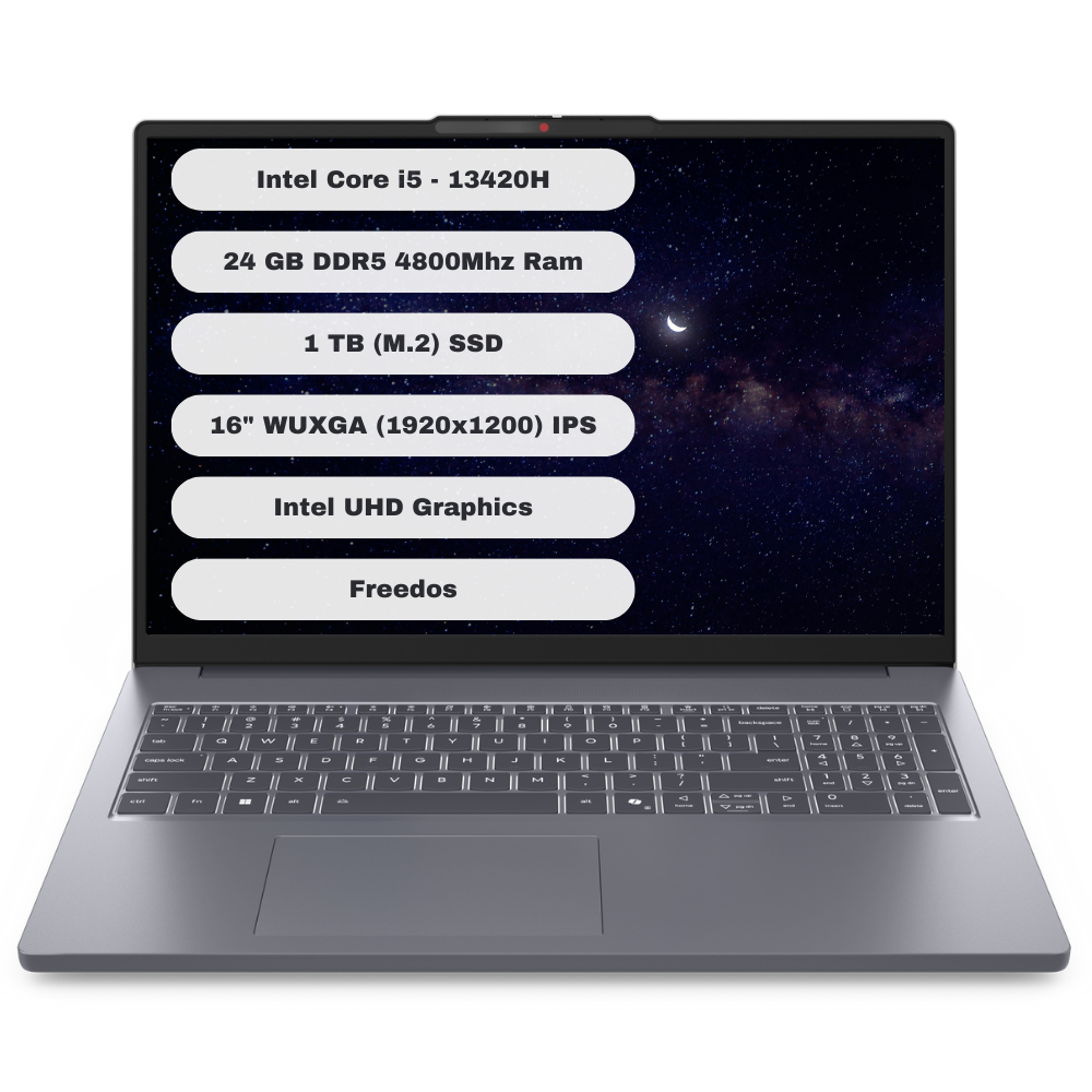 Lenovo Ideapad Slim 3 16IRH10 GTI24 Intel Core i5 13420H 24GB 1TB SSD Freedos 16'' WUXGA Taşınabilir Bilgisayar 83K2001UTR