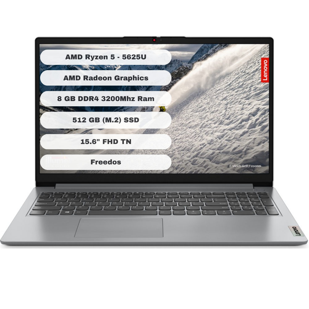 Lenovo IdeaPad 1 AMD Ryzen 5 5625U 8GB 512GB SSD Freedos 15.6'' FHD Taşınabilir Bilgisayar 82R400VPTX