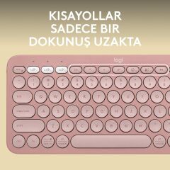Logitech K380s Pebble Keys 2 Çoklu Cihaz Özellikli Bluetooth Türkçe Q Klavye - Pembe