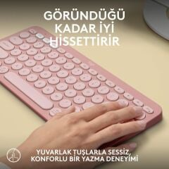Logitech K380s Pebble Keys 2 Çoklu Cihaz Özellikli Bluetooth Türkçe Q Klavye - Pembe