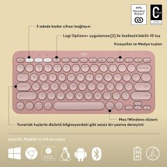 Logitech K380s Pebble Keys 2 Çoklu Cihaz Özellikli Bluetooth Türkçe Q Klavye - Pembe