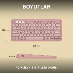 Logitech K380s Pebble Keys 2 Çoklu Cihaz Özellikli Bluetooth Türkçe Q Klavye - Pembe