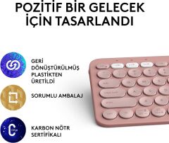Logitech K380s Pebble Keys 2 Çoklu Cihaz Özellikli Bluetooth Türkçe Q Klavye - Pembe