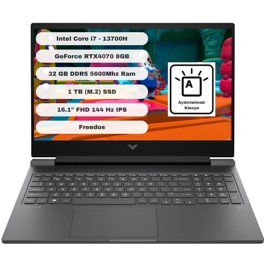 HP Victus 16-R0071NT  Intel Core i7 13700H 32GB 1TB SSD RTX4070 16.1'' Freedos FHD Taşınabilir Bilgisayar 8V898EA