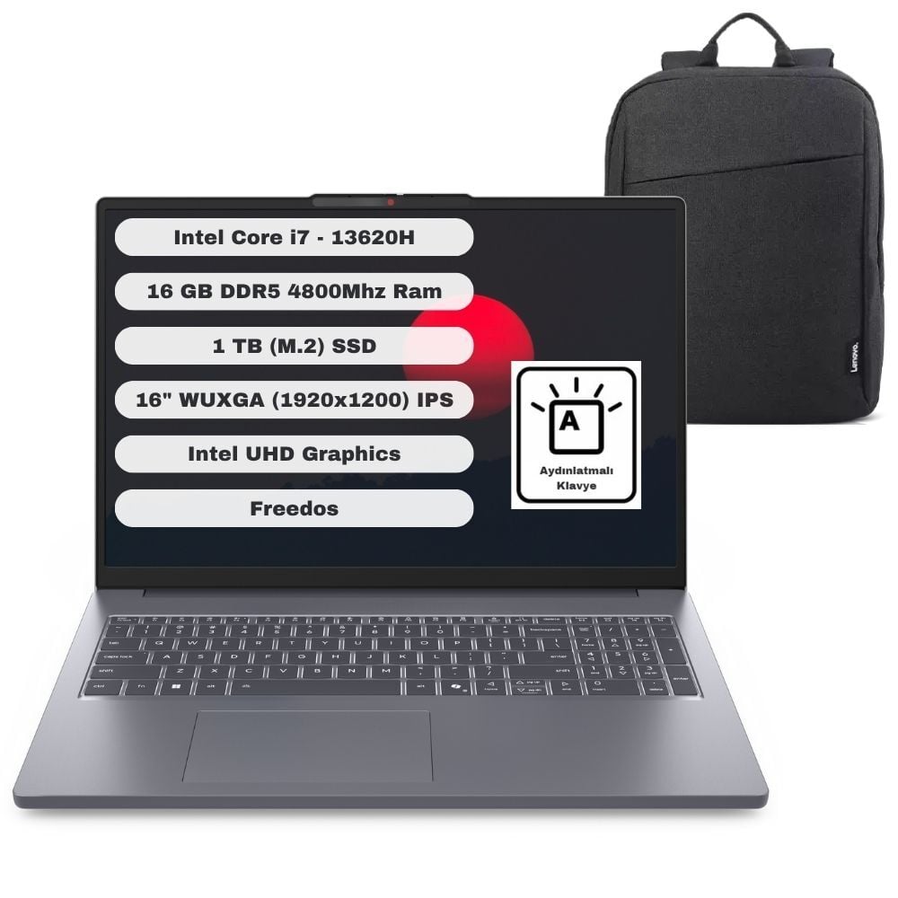 Lenovo Ideapad Slim 3 GTICNT Intel Core I7 13620H 16GB 1TB SSD Freedos 16'' Fhd 83K2001VTR + Çanta Hediyeli