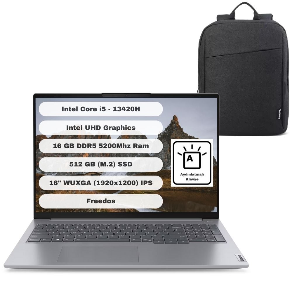 Lenovo Thinkbook 16 G6 Irl GTICNT Intel Core I5 13420H 16GB 512GB SSD Freedos 16'' Wuxga 21KH00SXTR + Çanta Hediyeli