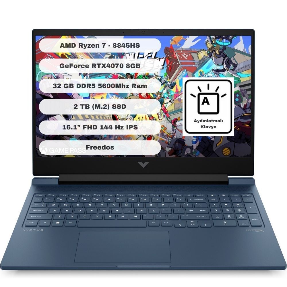 HP Victus 16-S1003NT GTI2TB Amd Ryzen 7 8845HS 32GB 2TB SSD RTX4070 Freedos 16.1'' FHD A05N7EA
