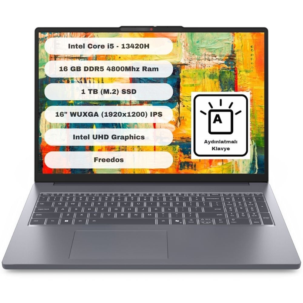 Lenovo Ideapad Slim 3 16IRH10 Intel Core i5 13420H 16GB 1TB SSD Freedos 16” WUXGA 83K20077TR