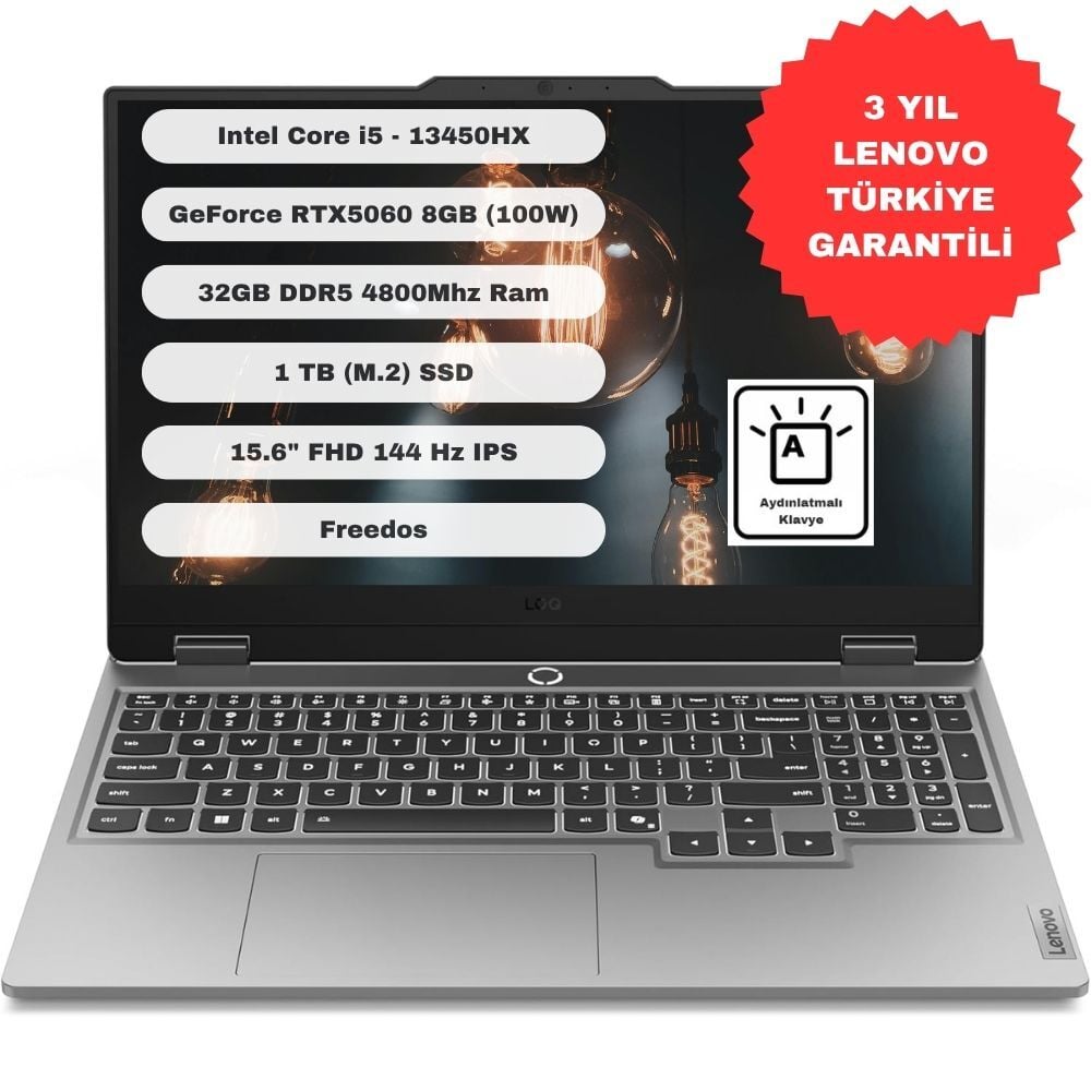 Lenovo LOQ 15IRX10 GTI32TB1 Intel Core I5 13450HX 32GB 1TB SSD RTX5060 Freedos 15.6'' FHD 83JE00ENTR