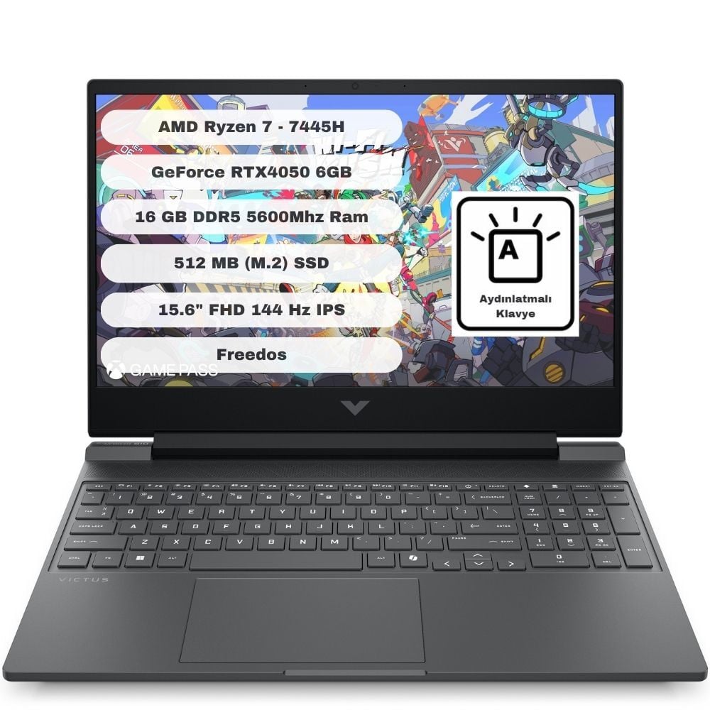 HP Victus 15-FB3038NT AMD Ryzen 7 7445H 16GB 512GB SSD RTX4050 Freedos 15.6'' FHD BX9U9EA