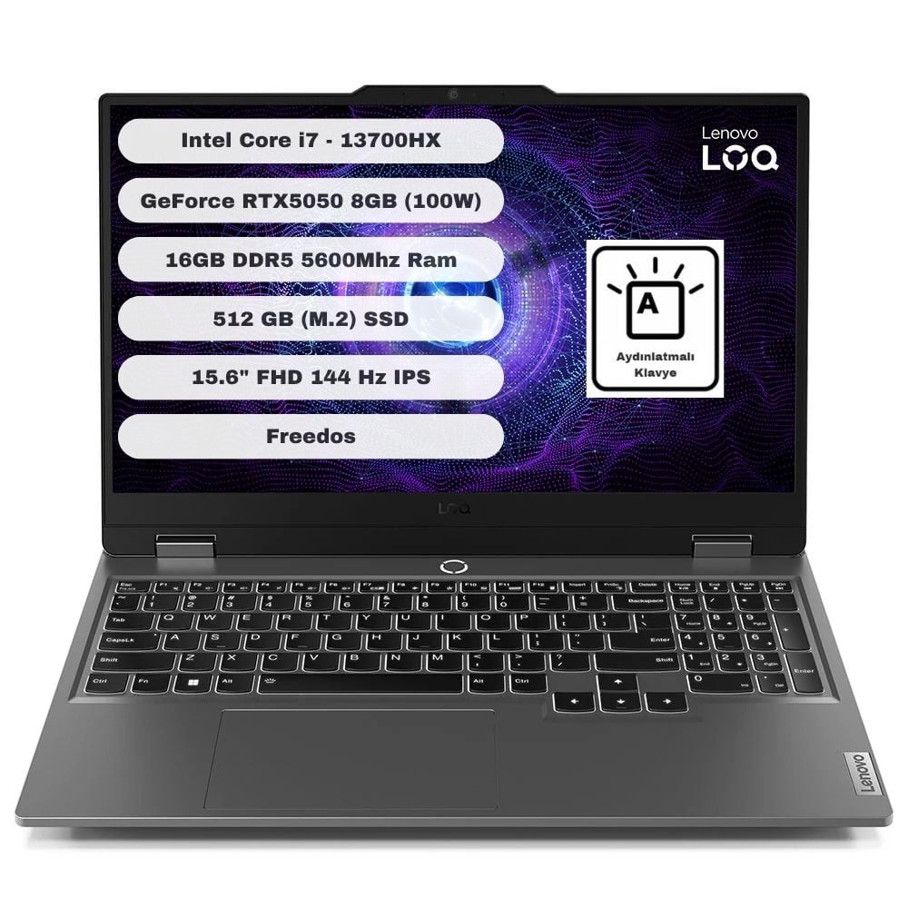 Lenovo LOQ 15IRX10 83JE00WGTR Intel Core i7 13700HX 16GB 512GB SSD RTX5050 Freedos 15.6'' FHD