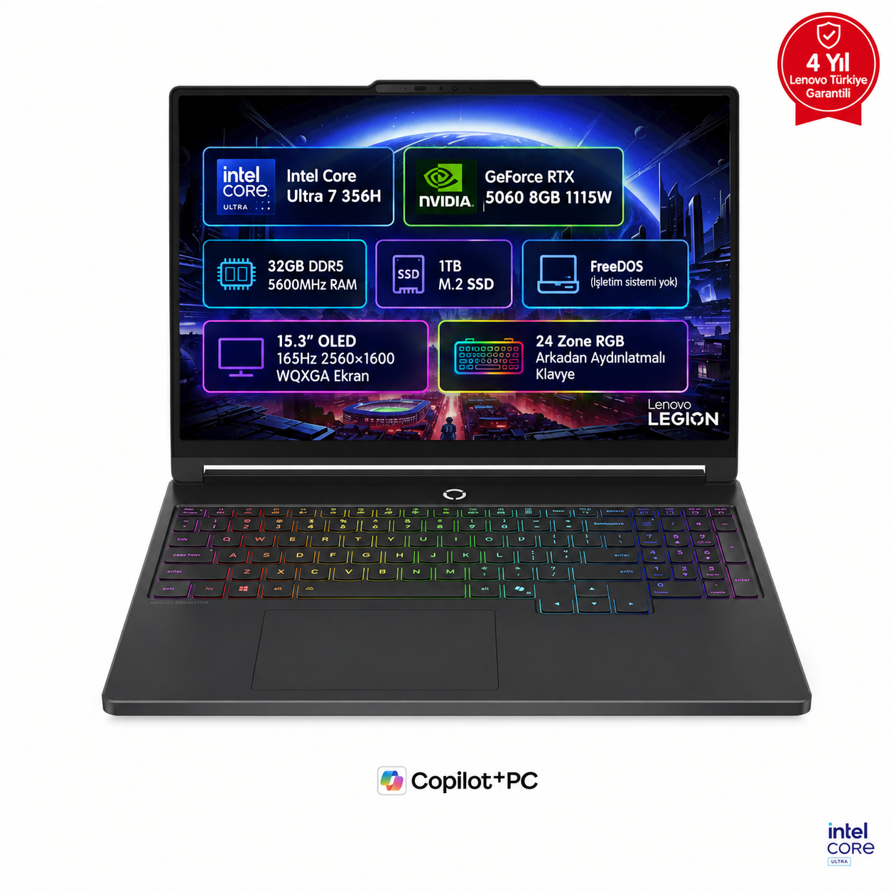 Lenovo Legion 5 15IPH11 83RW0004TR Intel Core Ultra 7 356H 32GB 1TB SSD RTX 5060 Freedos 15.3'' WQXGA