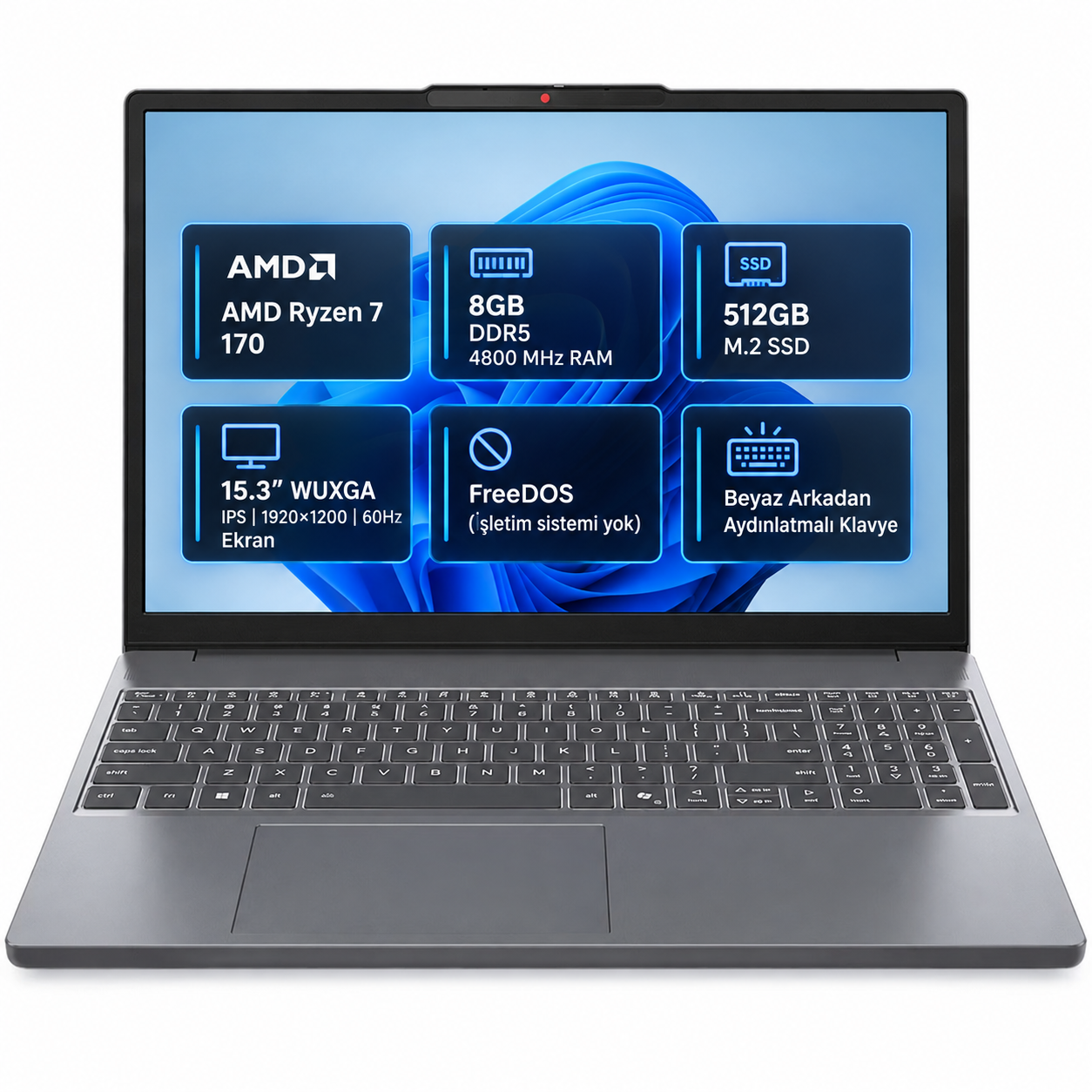 Lenovo IdeaPad Slim 3 15ARP10 83K700PTTR  AMD Ryzen 7 170 8GB 512GB SSD Freedos 15.3'' WUXGA